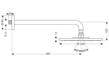 HANSGROHE RAINDANCE S 240 1JET horní sprcha pr. 240 mm, s ramenem, EcoSmart, chrom 27461000 Technický nákres