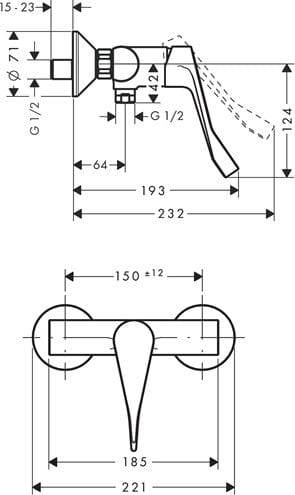 HANSGROHE FOCUS sprchová nástěnná baterie, s lékařskou pákou, chrom 31916000 Technický nákres