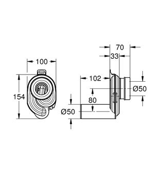 GROHE pisoárový sifon DN50, s manžetou 39732000 Technický nákres
