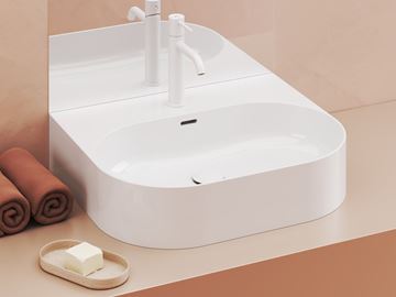 RAVAK CERAMIC SLIM WALL O umyvadlo na desku 55 cm, s otvorem pro baterii a přepadem XJX01155004 Obrázek - fotka
