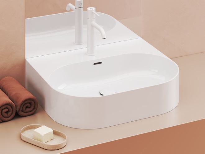 RAVAK CERAMIC SLIM WALL O umyvadlo na desku 55 cm, s otvorem pro baterii a přepadem XJX01155004 Obrázek - fotka