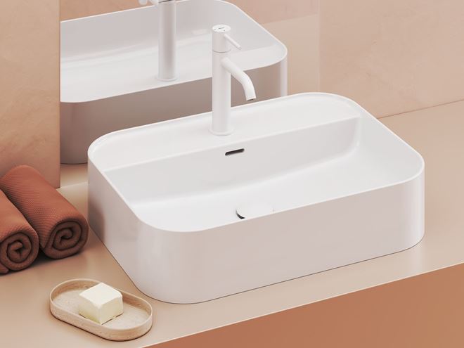 RAVAK CERAMIC SLIM SHELF R umyvadlo na desku 55 cm, s otvorem pro baterii a přepadem XJX01155005 Obrázek - fotka