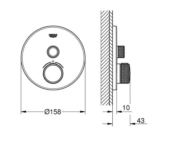 GROHE GROHTHERM SMARTCONTROL sprchová podomítková termostatická baterie, Water Saving, chrom 29118000 Technický nákres