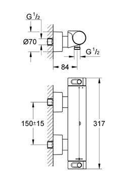 GROHE GROHTHERM 2000 NEW sprchová nástěnná termostatická baterie, chrom 34169001 Technický nákres
