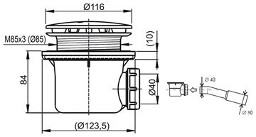 RAVAK PROFESSIONAL 90 vaničkový sifon pr. 90 mm, matná černá X01749 Technický nákres