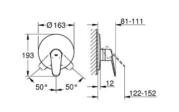 GROHE EURODISC COSMOPOLITAN sprchová podomítková baterie, chrom 19549002 Technický nákres