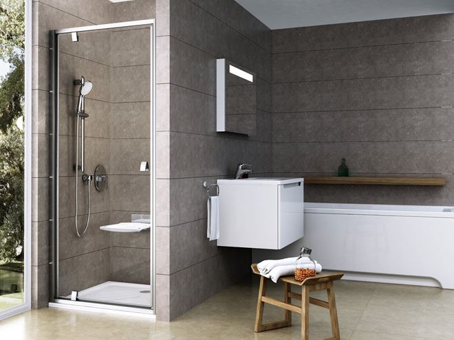 RAVAK PIVOT PDOP1 90 sprchové dveře 90x190 cm, pivotové, satin/sklo transparent 03G70U00Z1 Obrázek - fotka