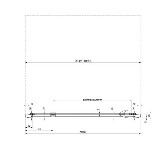 RAVAK PIVOT PDOP1 90 sprchové dveře 90x190 cm, pivotové, bílá/sklo transparent 03G70100Z1 Technický nákres