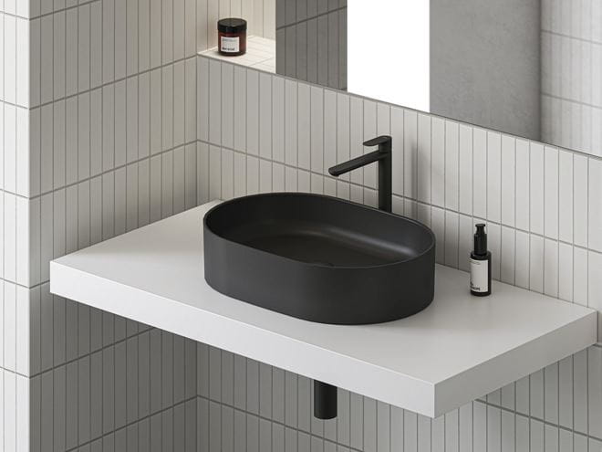 RAVAK CERAMIC 550 SLIM O umyvadlo na desku 55 cm, bez přepadu, matná černá XJX0D155000 Obrázek - fotka
