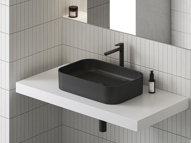 RAVAK CERAMIC 550 SLIM R umyvadlo na desku 55 cm, bez přepadu, matná černá XJX0D155001 Obrázek - fotka