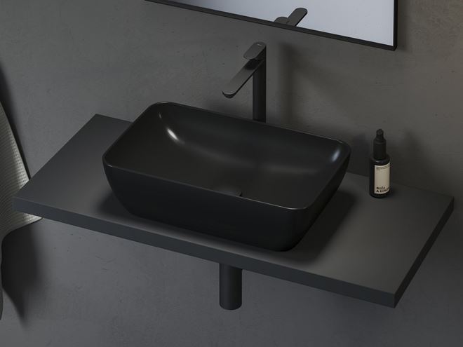 RAVAK UNI 500 R SLIM umyvadlová mísa 50 cm, bez přepadu, lesklá černá XJX03150000 Obrázek - fotka