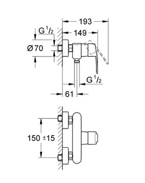 GROHE EUROSTYLE COSMOPOLITAN sprchová nástěnná baterie, chrom 33590002 Technický nákres