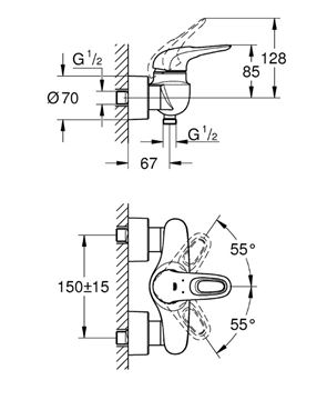 GROHE EUROSTYLE sprchová nástěnná baterie, měsíční bílá/chrom 33590LS3 Technický nákres