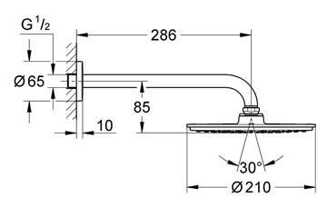 GROHE RAINSHOWER COSMOPOLITAN 210 horní sprcha pr. 210 mm, s ramenem, Water Saving, chrom 26062000 Technický nákres