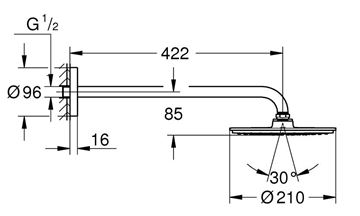 GROHE RAINSHOWER COSMOPOLITAN 210 horní sprcha pr. 210 mm, s ramenem, chrom 26171000 Technický nákres