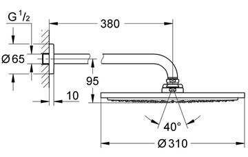 GROHE RAINSHOWER COSMOPOLITAN 310 horní sprcha pr. 310 mm, s ramenem, Water Saving, chrom 26066000 Technický nákres