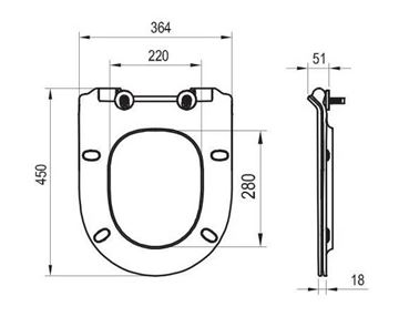 RAVAK VITA WC sedátko Slim, SoftClose, bílá X01861 Technický nákres