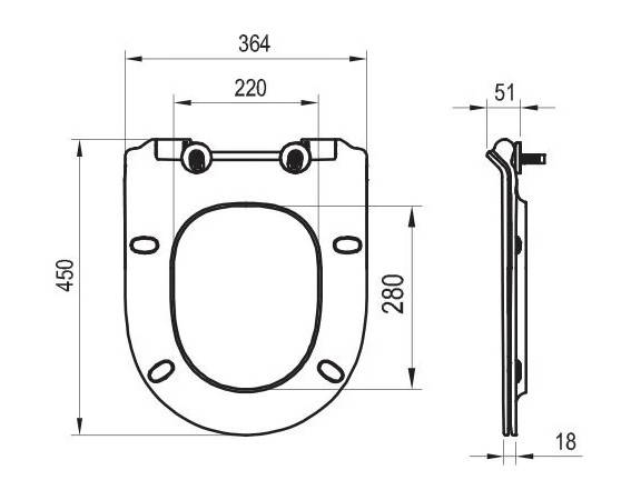 RAVAK VITA WC sedátko Slim, SoftClose, bílá X01861 Technický nákres