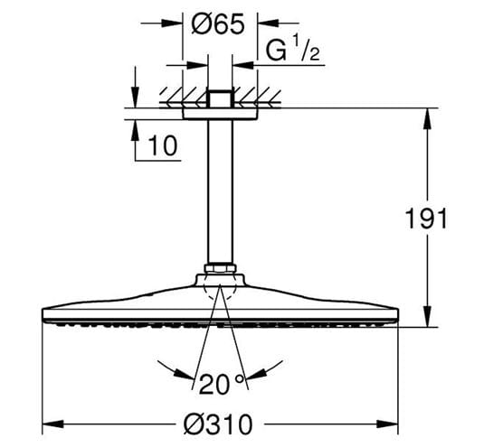 GROHE RAINSHOWER MONO 310 horní sprcha pr. 310 mm, s ramenem, Water Saving, phantom black 22122KF0 Technický nákres