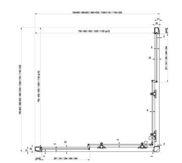 RAVAK BLIX BLRV2K 110 sprchové dveře 110x190 cm, posuvné, bílá/sklo transparent 1XVD0100Z1 Technický nákres