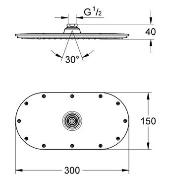 GROHE RAINSHOWER VERIS 300 horní sprcha 300x150 mm, chrom 27470000 Technický nákres