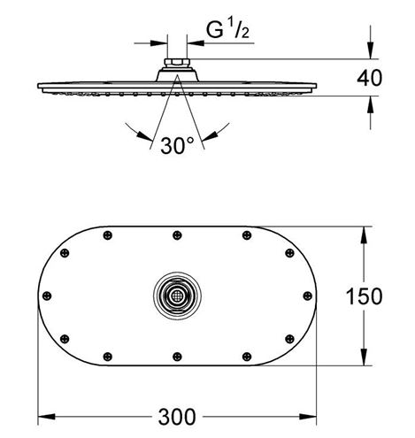 GROHE RAINSHOWER VERIS 300 horní sprcha 300x150 mm, chrom 27470000 Technický nákres