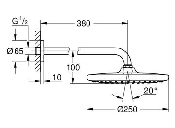 GROHE TEMPESTA 250 horní sprcha pr. 250 mm, s ramenem, Water Saving, bílá/chrom 26668000 Technický nákres