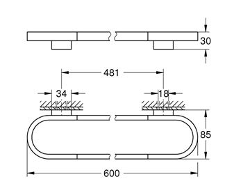 GROHE SELECTION držák ručníku 600 mm, hard graphite 41056A00 Technický nákres