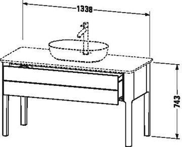 DURAVIT LUV skříňka pod umyvadlo 133,8x57x74,3 cm, 1 zásuvka, Push-open, Stone šedá satén mat LU956109292 Technický nákres