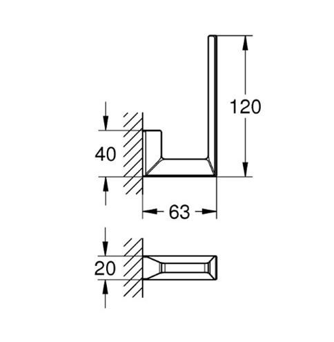 GROHE SELECTION CUBE držák toaletního papíru, nástěnný, chrom 40784000 Technický nákres