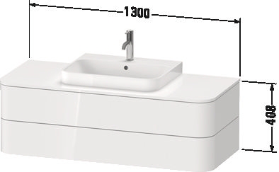 DURAVIT HAPPY D.2 PLUS skříňka pod umyvadlo 130x40,8x55 cm, 2 zásuvky, Push-open, Graphit super matt HP497208080 Technický nákres