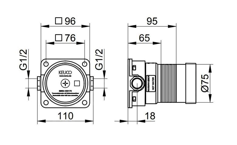 KEUCO IXMO podomítkové těleso DN15 59554000170 Technický nákres