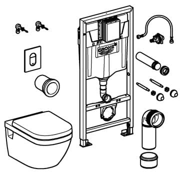 GROHE RAPID SL závěsné WC s montážním prvkem GROHE RAPID SL, Rimless splachování, SoftClose sedátko, chromové tlačítko 36503000 Obrázek - fotka