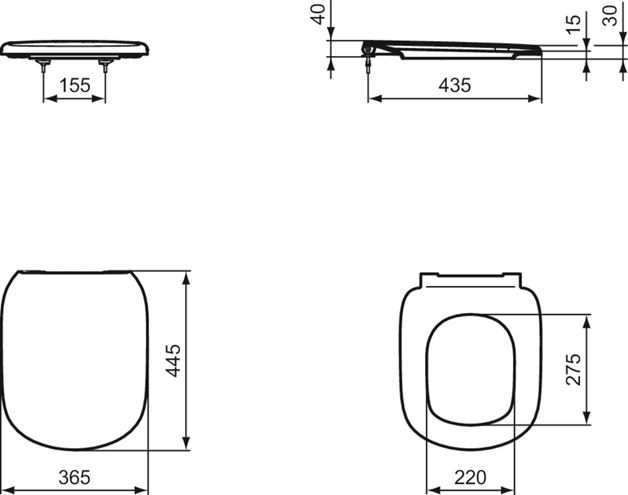 IDEAL STANDARD TESI WC sedátko, SoftClose, hedvábná černá T3529V3 Technický nákres