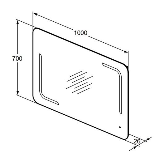 IDEAL STANDARD MIRROR & LIGHT zrcadlo 100x70 cm, s osvětlením, s vyhříváním T3352BH Technický nákres