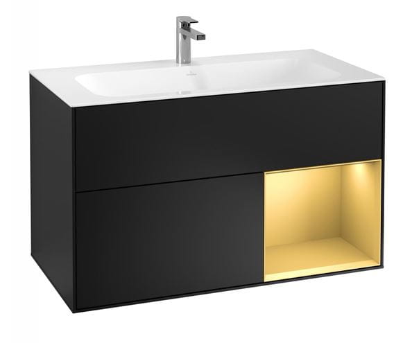VILLEROY & BOCH FINION skříňka pod umyvadlo 99,6x49,8x59,1 cm, 3 zásuvky, 1 police, Push-open, s osvětlením, Black Matt Lacquer/Gold Matt G040HFPD Obrázek - Hlavní obrázek