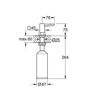 GROHE dávkovač tekutého mýdla 500 ml, vestavný, chrom 40649000 Technický nákres
