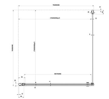 RAVAK CHROME CRV1 100 sprchové dveře 100x195 cm, lítací, satin/sklo transparent 1QVA0U01Z1 Technický nákres