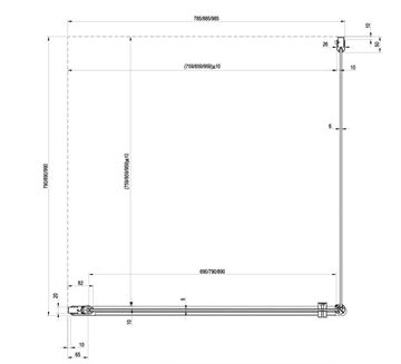 RAVAK CHROME CRV1 100 sprchové dveře 100x195 cm, lítací, chrom lesk/sklo transparent 1QVA0C01Z1 Technický nákres