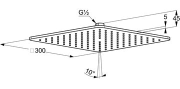 KLUDI A-QA horní sprcha 300x300 mm, chrom 6453005-00 Technický nákres