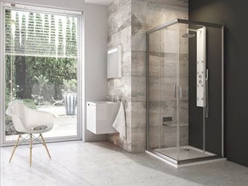 RAVAK BLIX BLRV2 80 sprchový kout 80x80 cm rohový vstup, posuvné dveře, satin/sklo transparent 1LV40U00Z1 Obrázek - fotka