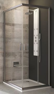 RAVAK BLIX BLRV2 80 sprchový kout 80x80 cm rohový vstup, posuvné dveře, satin/sklo transparent