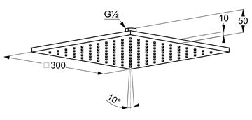 KLUDI A-QA horní sprcha 300x300 mm, chrom 6443005-00 Technický nákres