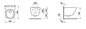 LAUFEN LUA závěsné WC, Rimless splachování H8200830000001 Technický nákres