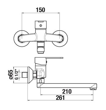 JIKA ENYO dřezová nástěnná baterie, chrom H3512G70042301 Technický nákres