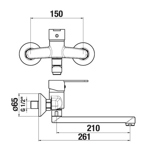 JIKA ENYO dřezová nástěnná baterie, chrom H3512G70042301 Technický nákres