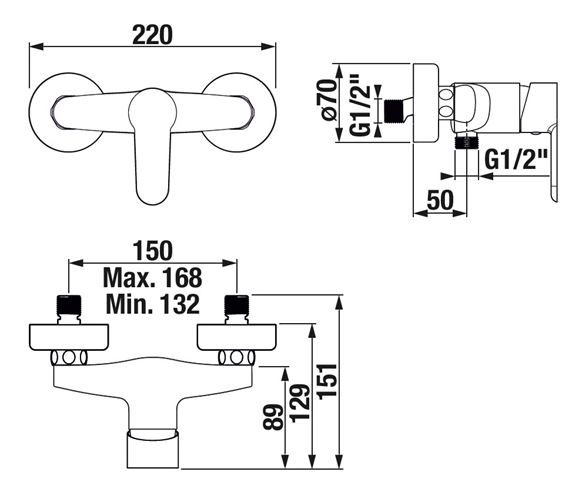 JIKA ENYO sprchová nástěnná baterie, chrom H3312G70044001 Technický nákres