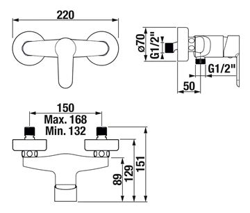 JIKA ENYO sprchová nástěnná baterie, chrom H3312G70044001 Technický nákres