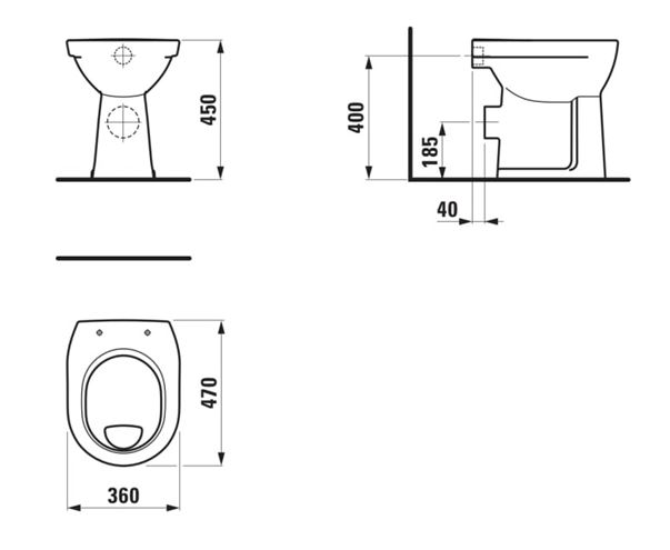 LAUFEN PRO LIBERTY stacionární WC, zadní odpad H8259560000001 Technický nákres