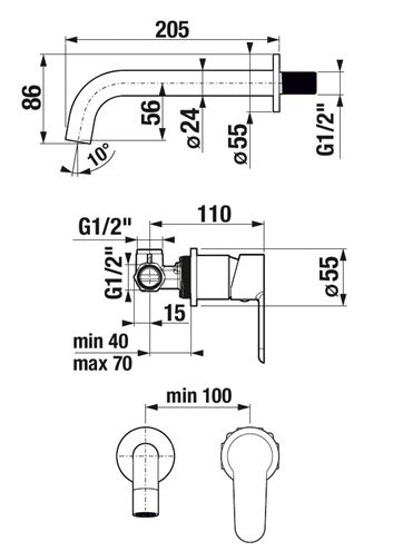 JIKA ENYO umyvadlová podomítková baterie, s tělesem, chrom H3112G60041201 Technický nákres